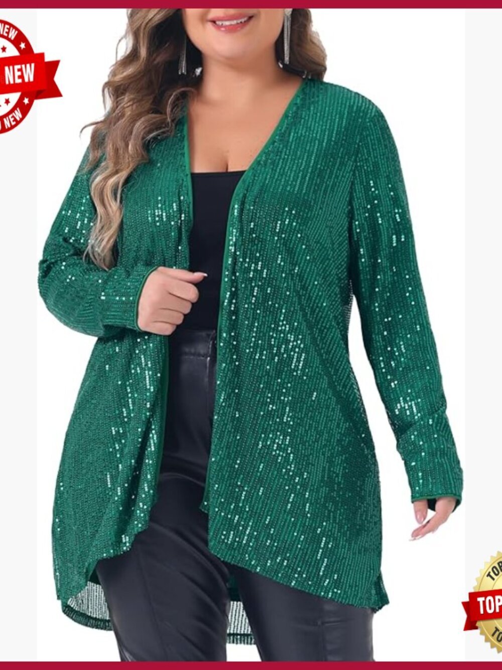 Plus Size Sequin Cardigan Long Sleeve Open Front Blazer Jacket